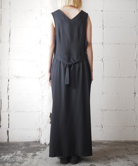 Asymmetric Design Many Button Sleeveless Dress BK