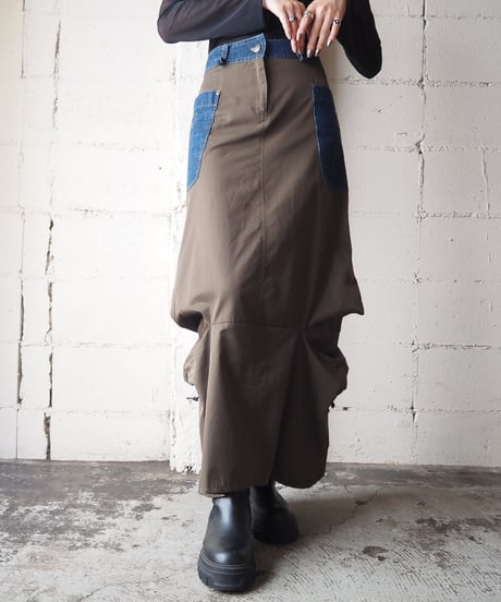Nylon × Denim Bicolor Design Skirt KANV