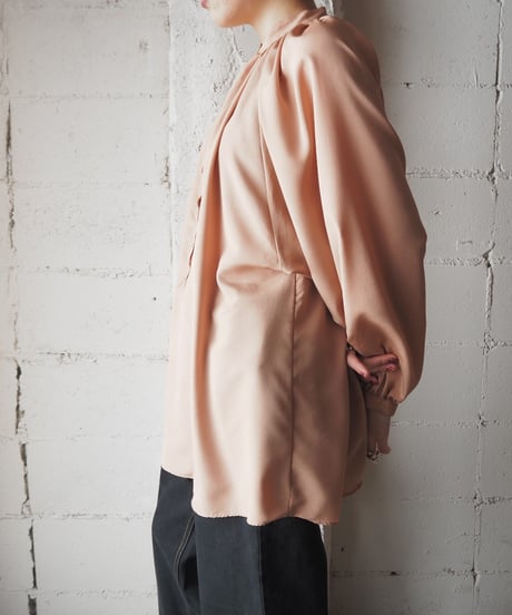 Stand Collar Gather Design Blouse PIBE