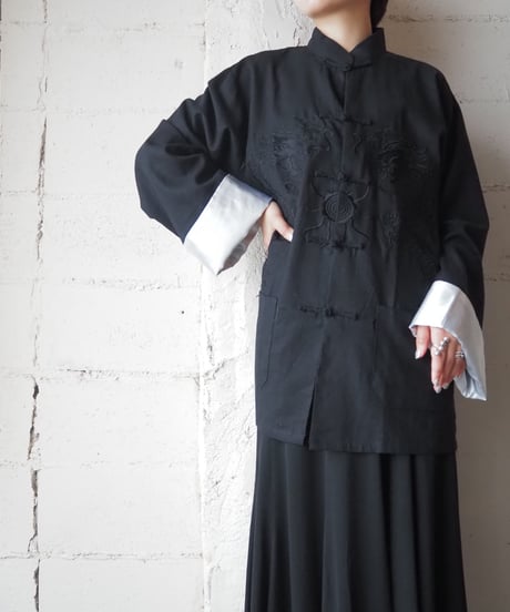 Dragon Embroidery Satin Cuff China Shirt BK
