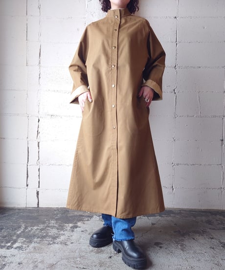 Stand Collar Snap Button Long Coat BE