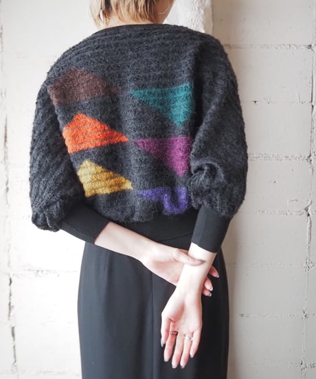 Triangle Pattern Dolman Sleeve Sweater BK