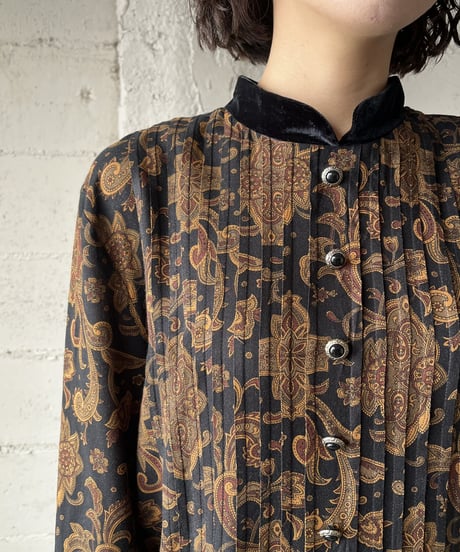 Velour Collar Paisley Pattern Dress BKBR