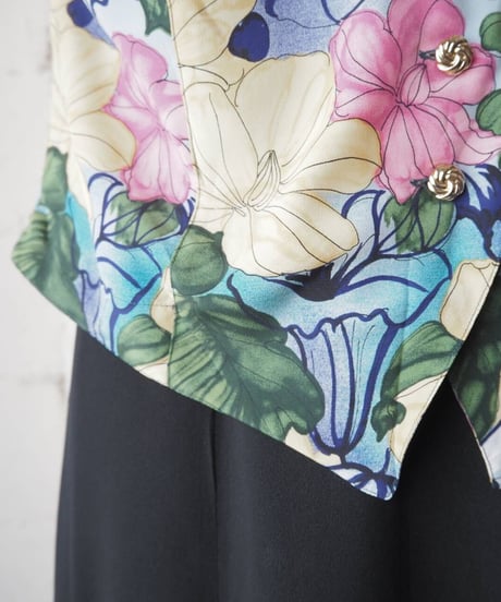 Open Collar Flower Pattern S/S Shirt BKGNPI