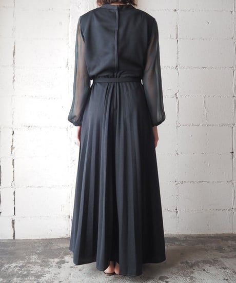 1970's Seethrough Sleeve Pleated Dress BK