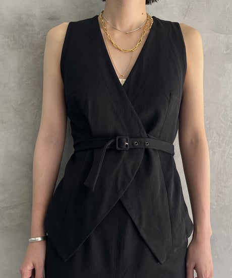 Design Belted No Sleeve Belted Dress BK