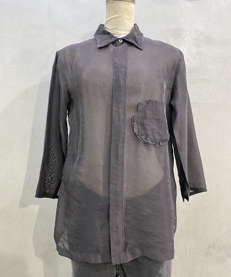 LE JEAN DE MARITHE + FRANCOIS GIRBAUD Frill Pocket Fly Front Sheer Shirt BK