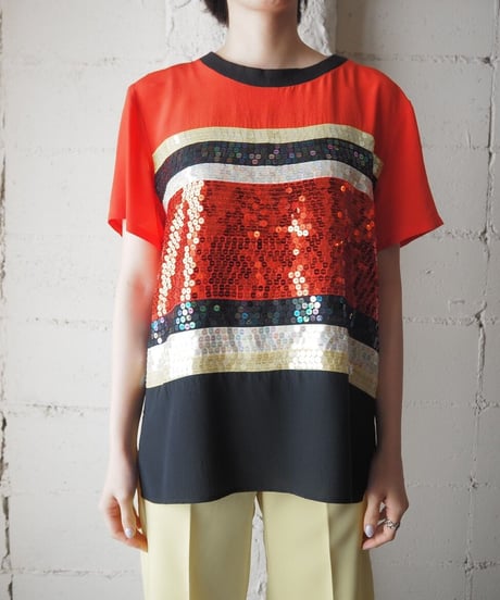 Stripe Sequin Pullover Silk Tops BKRE
