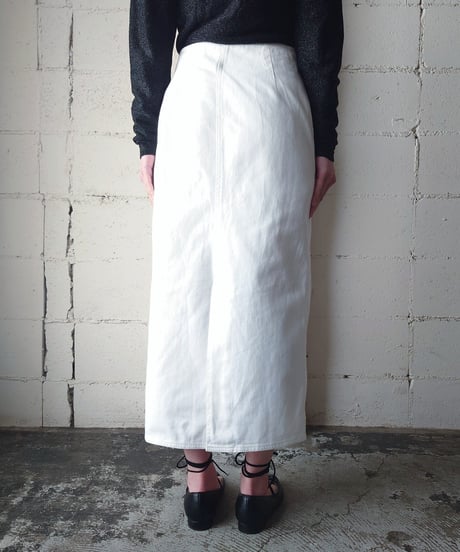 Side Button White Denim Tight Skirt WH