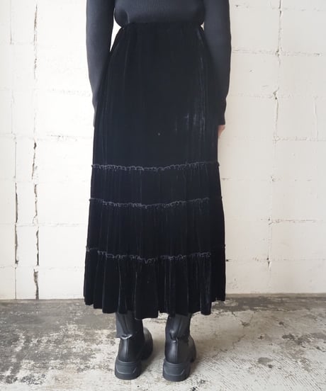 Velour Easy Tiered Skirt BK