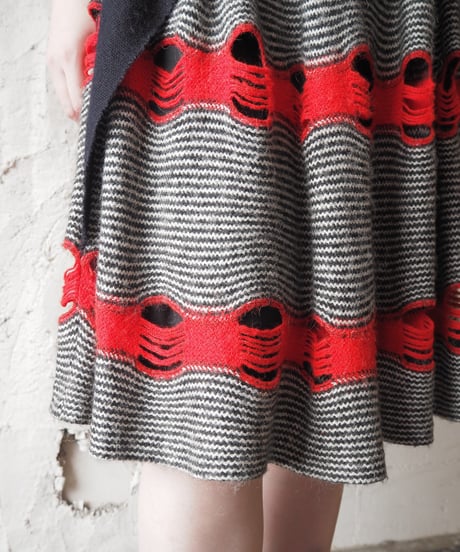 1980's Many Materials Asymmetric Design Dress BK RE