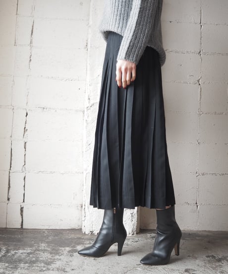 Pleats Wool Long Skirt BK
