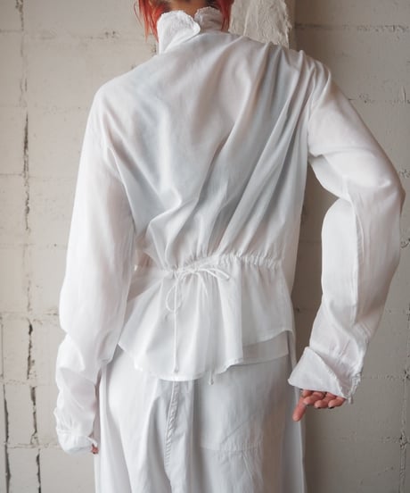 Back Drawstring Embroidery Blouse WH
