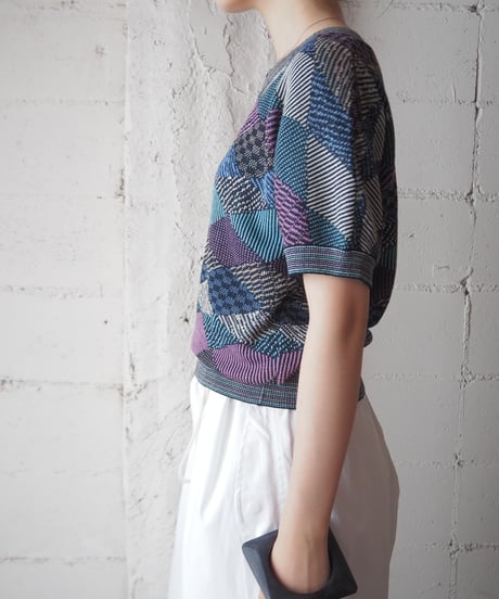 MISSONI Geometric Pattern Short Sleeve Knit PURBL