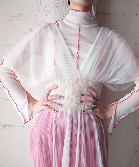 Pleated Sheer Waist Gather Dress WH