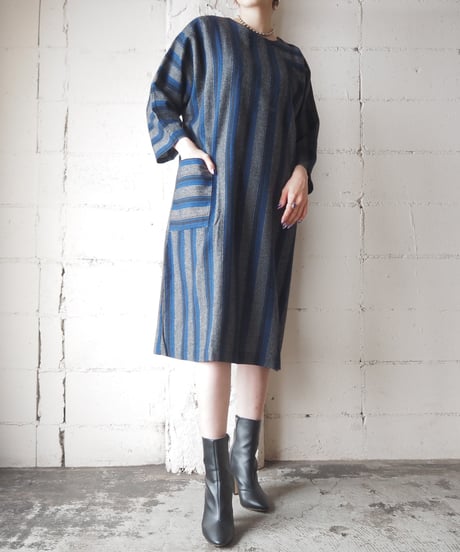 Germany Open Collar Stripe Dress BLBR