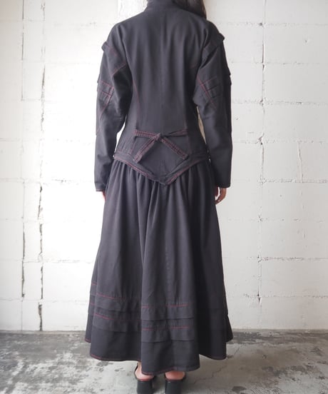 Red Stitch Many Button Stand Collar Dress BK
