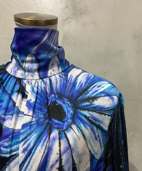 Stand Collar Flower Pattern Dress BLPUR