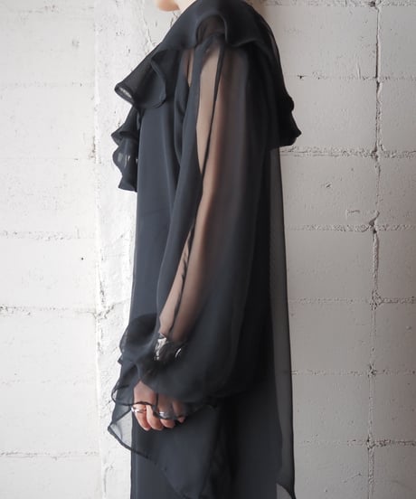 Sheer Ruffled Big Blouse BK