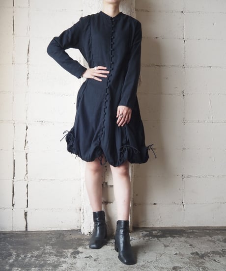 Many Button Balloon Hem Dress  BK