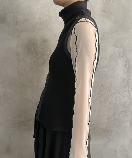 N/S High Neck Double Zip Up Tops BK