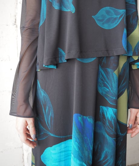 Floral Pattern Layered Sleeveless Dress BKGN
