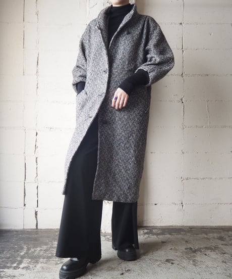 Long Rib Tweed Coat BKWH