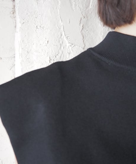 Power Shoulder Mockneck French Sleeve Knit BK