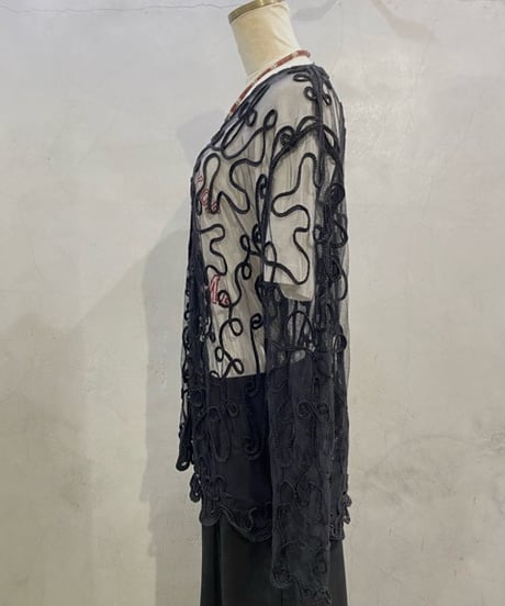 Tape Embroidery Sheer Cardigan BK