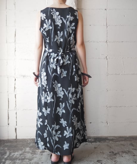 Front Button Flower Pattern Dress BKWH