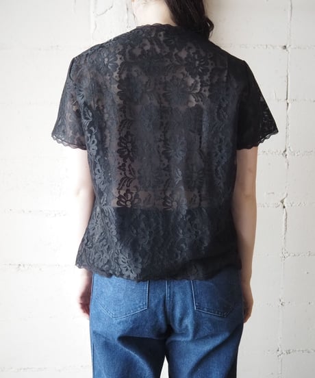 1970's Collarless Lace Blouse BK