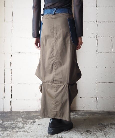 Nylon × Denim Bicolor Design Skirt KANV