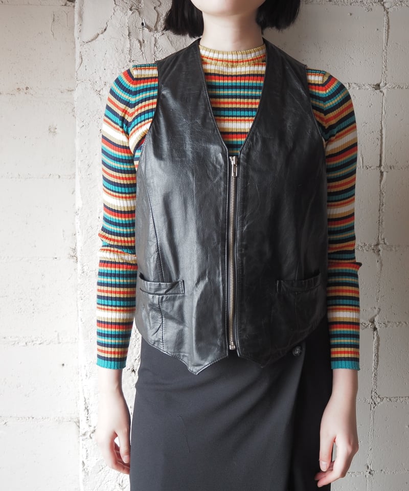 新品タグ付き✨️ SHAREEF BODY BAG VEST BLOUSON Leather Zippered Vest BK | Orfeo