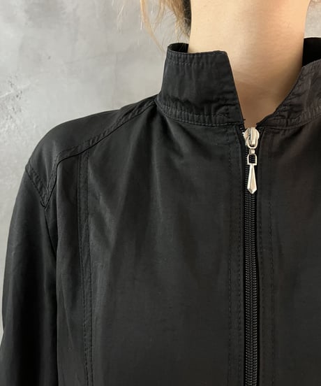 Sleeve Zip Design Nylon Long Coat BK