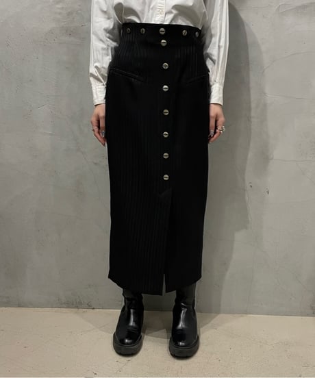 Shadow Stripe Button Tight Skirt BK