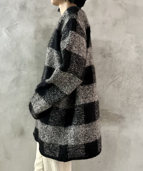Block Check Pattern Mohair Knit BKGR