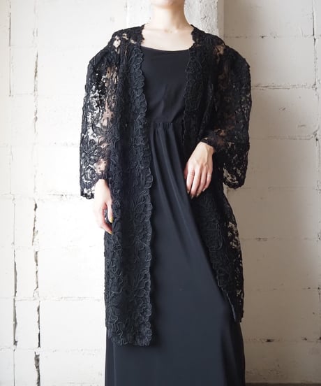 1970-80's Vintage Power Shoulder Lace Jacket BK