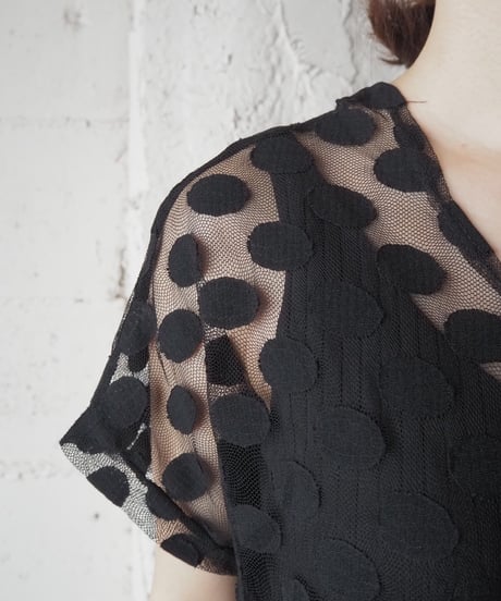 Dot Mesh Cut Sew BK