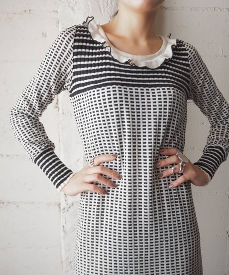 1970's Frill Collar Check Knit Dress WHBK