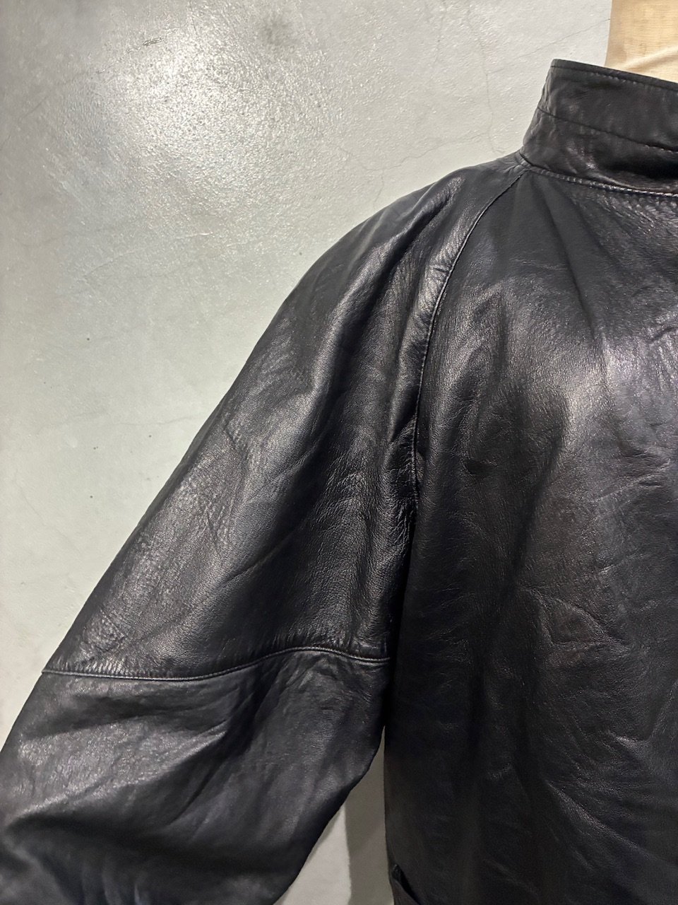 DOLMAN SLEEVE STAND COLLAR COAT ブラック 44 Stand Collar Dolman Sleeve Leather Coat BK | Orfeo