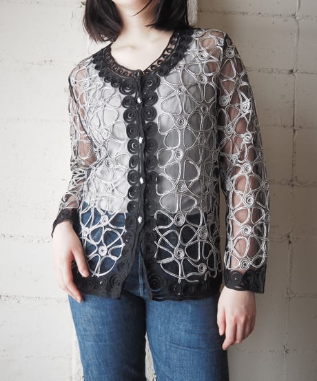 Tape Embroidery Sheer Cardigan BKSV
