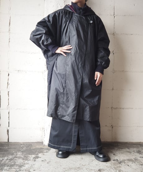 Hooded Dolman Nylon Coat BK