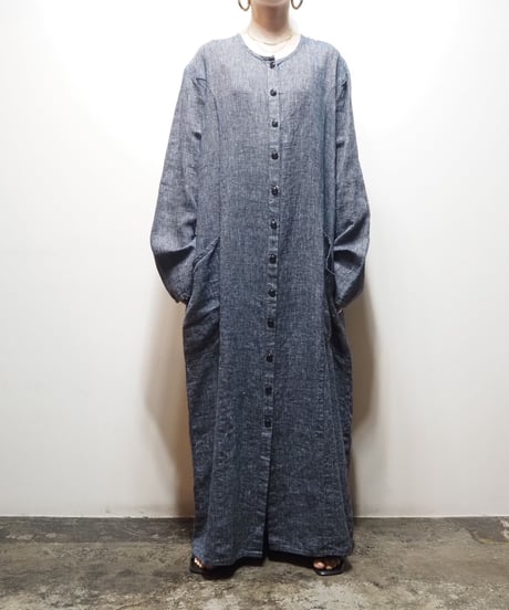 FLAX Collarless Linen Dress BK