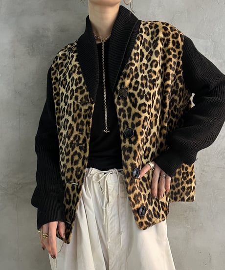 Leopard Pattern Design Knit Jacket BEBK