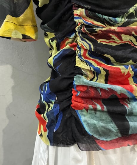 Desigual  Floral Shirring Sheer Tops BKYERE