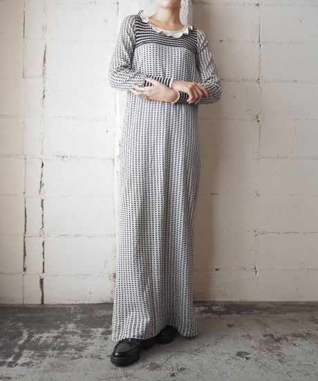 1970's Frill Collar Check Knit Dress WHBK
