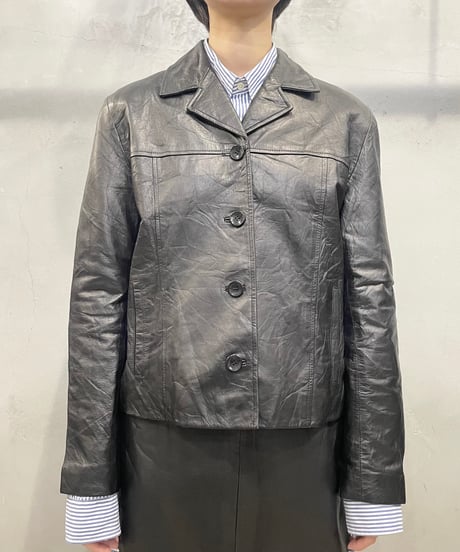 Open Collar Leather Jacket BK