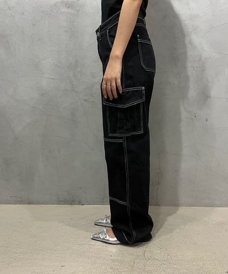 White Stitch Denim Pants BK