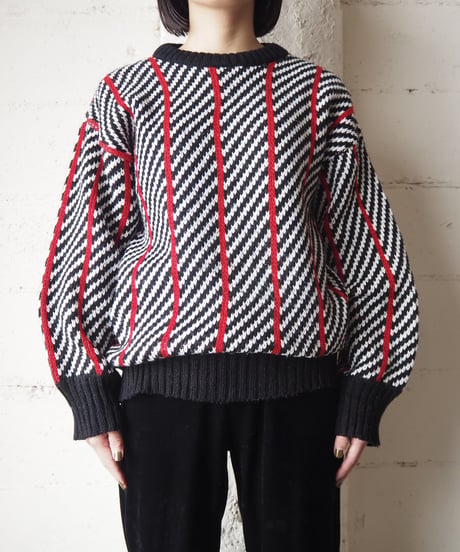 1980's EURO Stripe Sweater BKWHRE