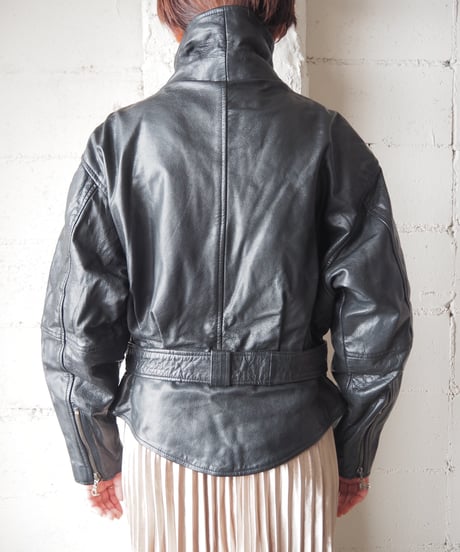 Stand Collar Zipup Leather Jacket BK